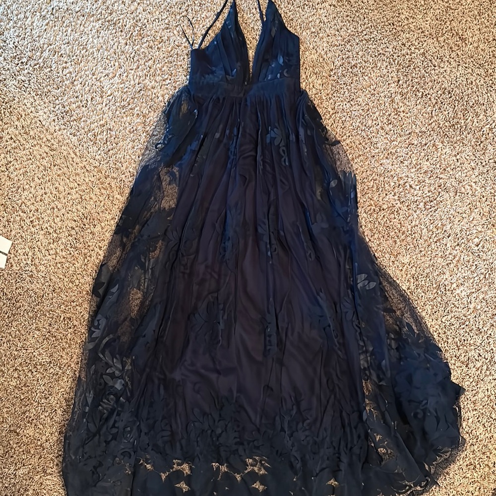 Luxxel navy floral maxi (with velvet accents)